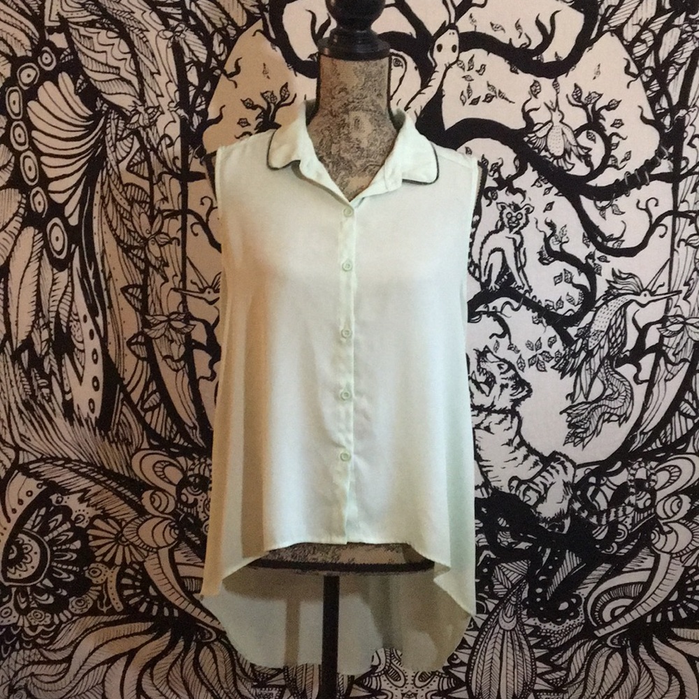 Mint green tank button up
